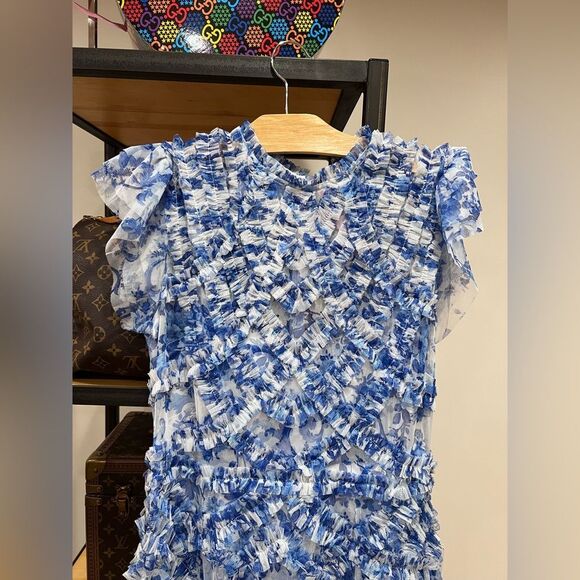 Mac Duggal One Shoulder Floral Blue Dress - Picture 5 of 7